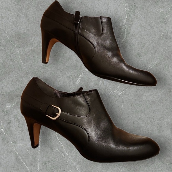 Cole Haan Nike Air Black Leather High Heel Ankle Booties Size 9.5B Booties - Picture 1 of 6